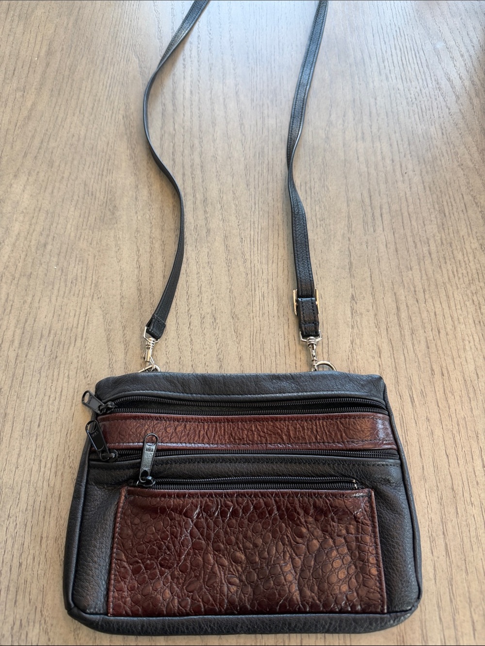 Leather Crossbody Bag in Brown and Dark Brown